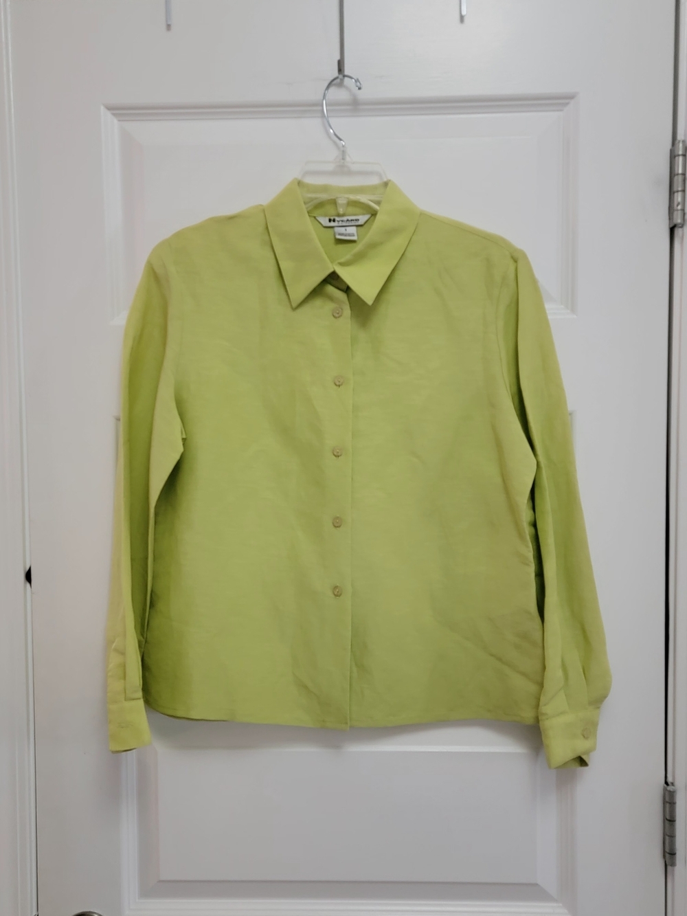 Peter Nygard Collection Lime Green Button-Up Collared Blouse Linen/Silk Size 8